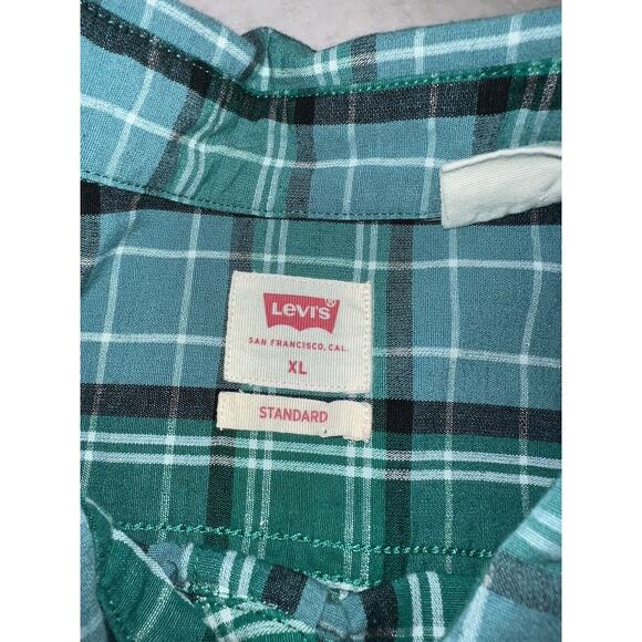 Levi's XL Mens Shirt Green Plaid Button Down Long Sleeve Collared - Picture 3 of 8